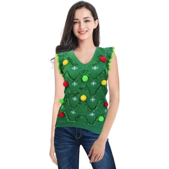 Women’s Christmas Sweater - Funny Reindeer Merry Knit Vest - Picture 1 of 5